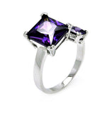 Rhodium Plated Brass 2 Purple Princess Cut Cz Ring, <b>size: 5</b>