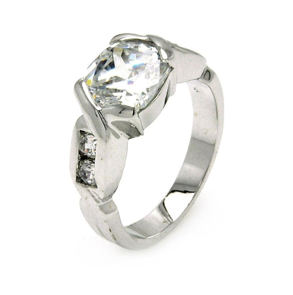 Rhodium Plated Brass Twisted Clear Oval Cz Ring, <b>size: 5</b>