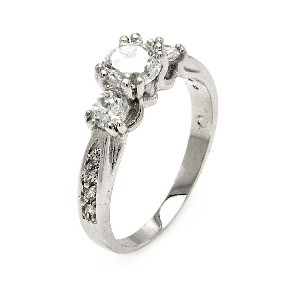 Rhodium Plated Brass Clear Round Cz Past Present Future Bridal Ring, <b>size: 5</b>