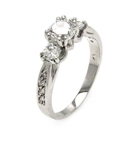 Rhodium Plated Brass Clear Round Cz Past Present Future Bridal Ring, <b>size: 5</b>