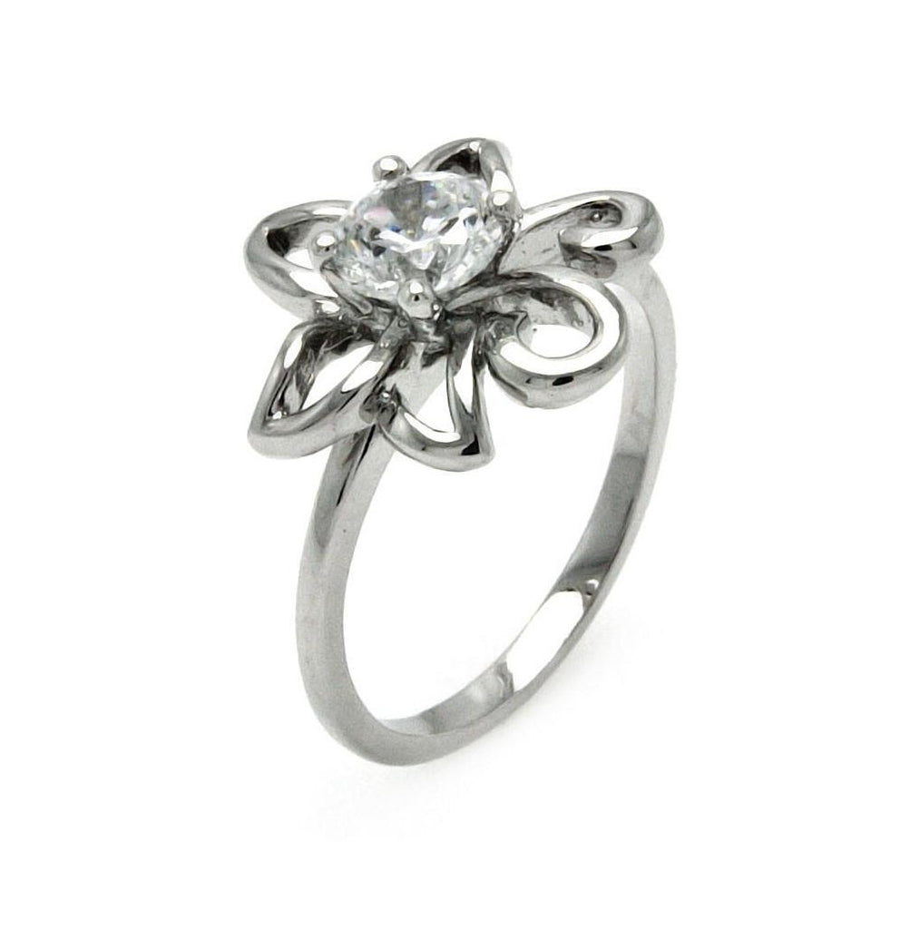 Rhodium Plated Brass Clear Center Cz Flower Ring, <b>size: 5</b>