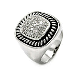 Rhodium Plated Brass Braided Rope Clear Cz Cigar Band Ring, <b>size: 5</b>