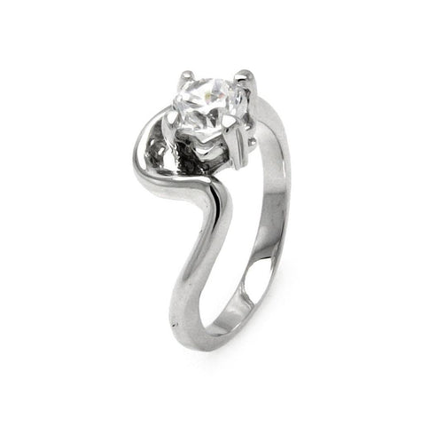 Rhodium Plated Brass Cruved Clear Cz Bridal Ring, <b>size: 5</b>