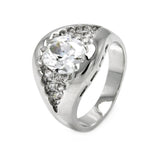 Rhodium Plated Brass Round Pave Set Clear Cz Cigar Band Ring, <b>size: 5</b>