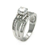 Rhodium Plated Brass 3 Row Clear Center Cz Engagement Ring, <b>size: 5</b>