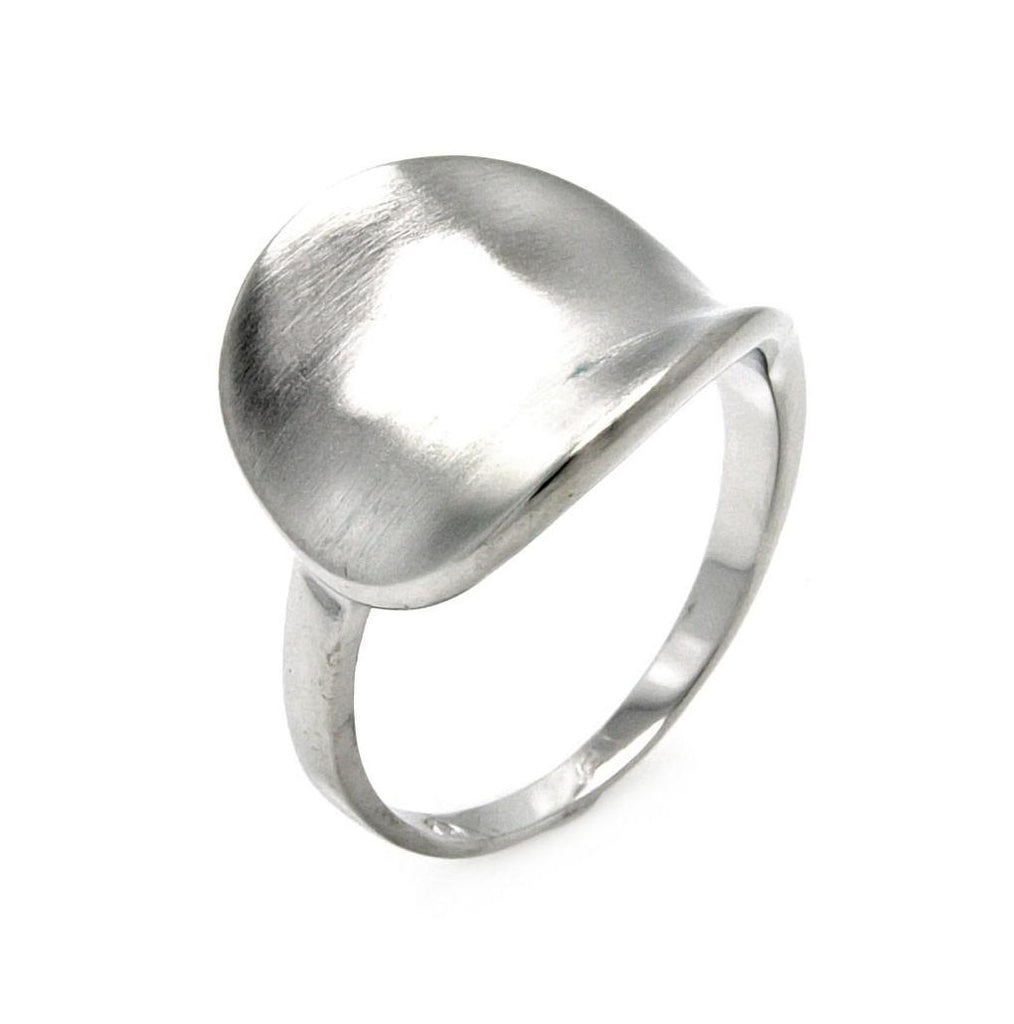 Rhodium Plated Brass Matte Finish Warped Disc Ring, <b>size: 5</b>