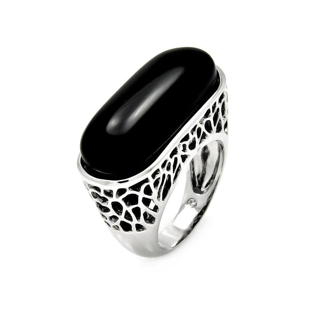 Rhodium Plated Brass Black Onyx Center Ring, <b>size: 5</b>