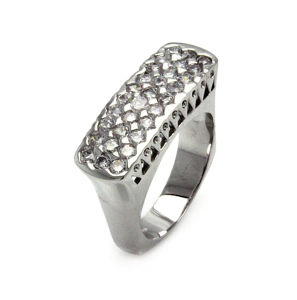 Rhodium Plated Brass Clear Inlay Cz Rectangular Ring, <b>size: 5</b>