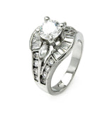 Rhodium Plated Brass Clear Round Centermarquise& Baguette Cz Bridal Ring, <b>size: 5</b>