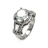 Rhodium Plated Brass Clear Round & Baguette Sides Cz Bridal Ring, <b>size: 5</b>