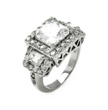 Rhodium Plated Brass Square Center Clear Cz Bridal Ring, <b>size: 5</b>