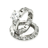 Rhodium Plated Brass Clear Round Cz Bridal Engagement Ring Set, <b>size: 5</b>