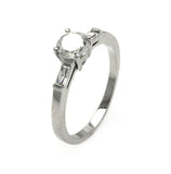 Rhodium Plated Brass Simple Clear Round & Baguette Cz Engagement Ring, <b>size: 5</b>