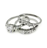 Rhodium Plated Brass Clear Round Center Baguette Sides Cz Engagement Ring Set, <b>size: 5</b>