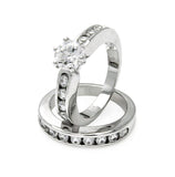 Rhodium Plated Brass Clear Round Center Channel Set Cz Bridal Ring Set, <b>size: 5</b>