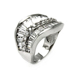 Rhodium Plated Brass Clear Round & Baguette Cz Wave Ring, <b>size: 5</b>