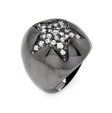 Black Rhodium Plated Brass Star Clear Pave Set Cz Dome Ring, <b>size: 5</b>