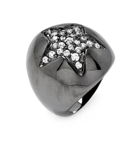 Black Rhodium Plated Brass Star Clear Pave Set Cz Dome Ring, <b>size: 5</b>