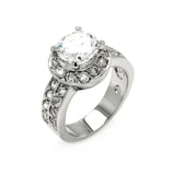 Rhodium Plated Brass Clear Center & Cluster Cz Bridal Ring, <b>size: 5</b>