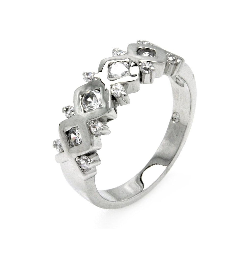 Rhodium Plated Brass Criss Cross Clear Cz Ring, <b>size: 5</b>