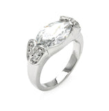 Rhodium Plated Brass Cat's Eye Shaped Marquise Clear Cz Ring, <b>size: 5</b>