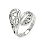 Rhodium Plated Brass Clear Cz Wave Ring, <b>size: 5</b>