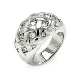 Rhodium Plated Brass Net Weave Clear Cz Ring, <b>size: 5</b>