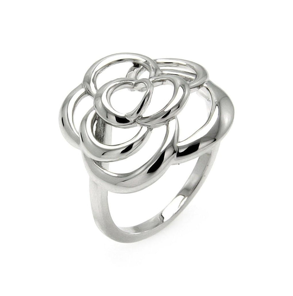 Rhodium Plated Brass Open Flower Outline Ring, <b>size: 5</b>