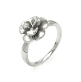 Rhodium Plated Brass Flower Ring, <b>size: 5</b>