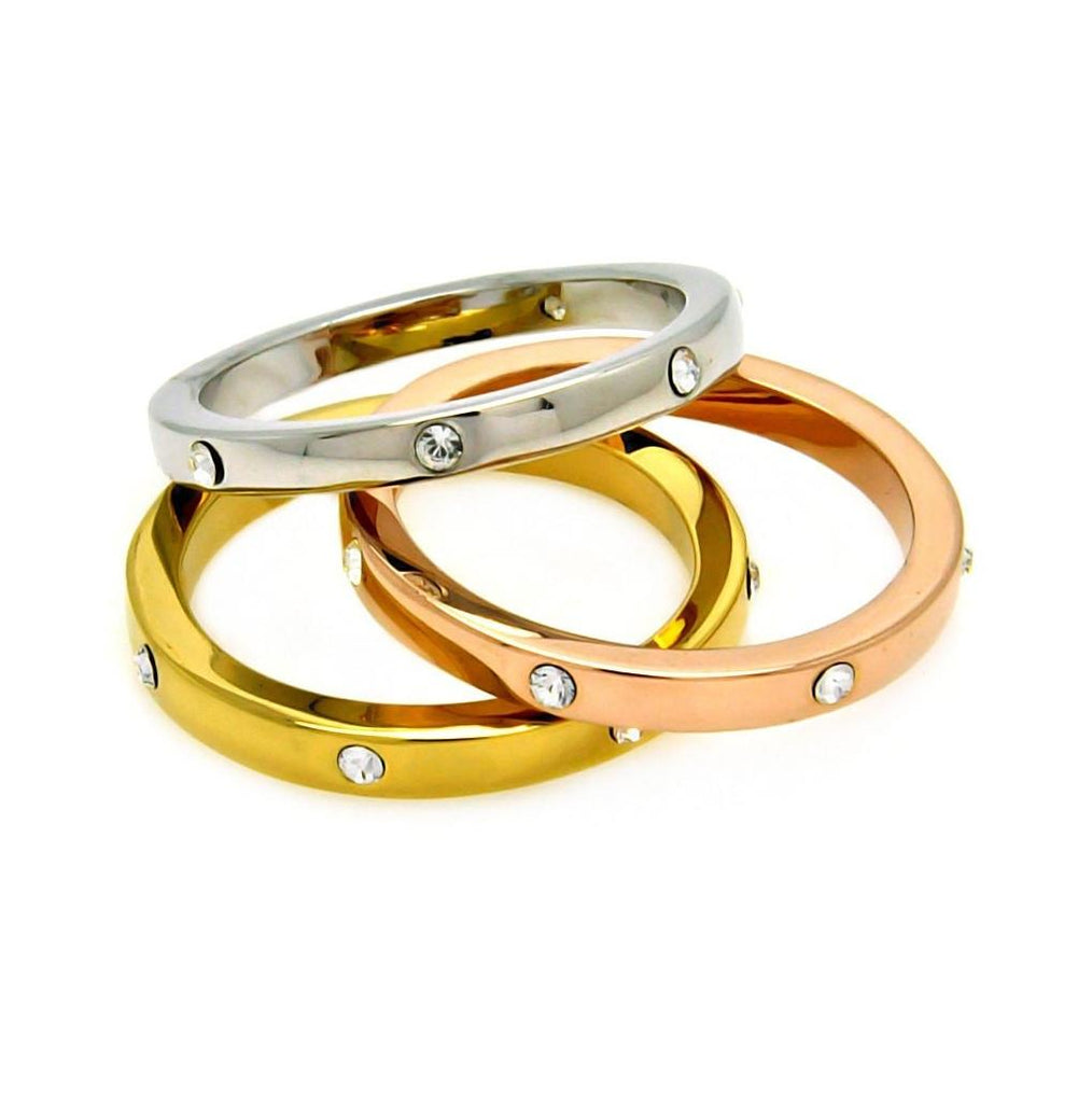 Rhodium Gold& Rose Gold Plated Brass Clear Cz Stackable Eternity Ring Set, <b>size: 5</b>