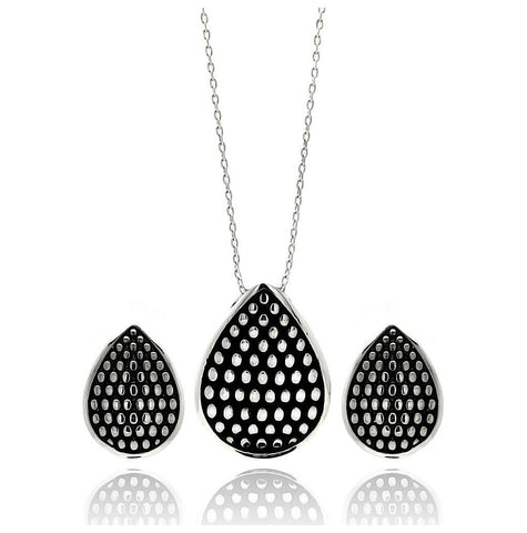 Rhodium & Black Rhodium Plated Brass Teardrop Dots Stud Earring & Necklace Set