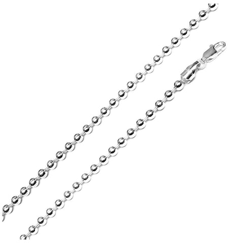 .925 Sterling Silver High Polished Bead Chain 6mm, <b>size: 16</b>