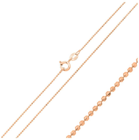 .925 Sterling Silver Rose Gold Plated Diamond Cut Bead Chain