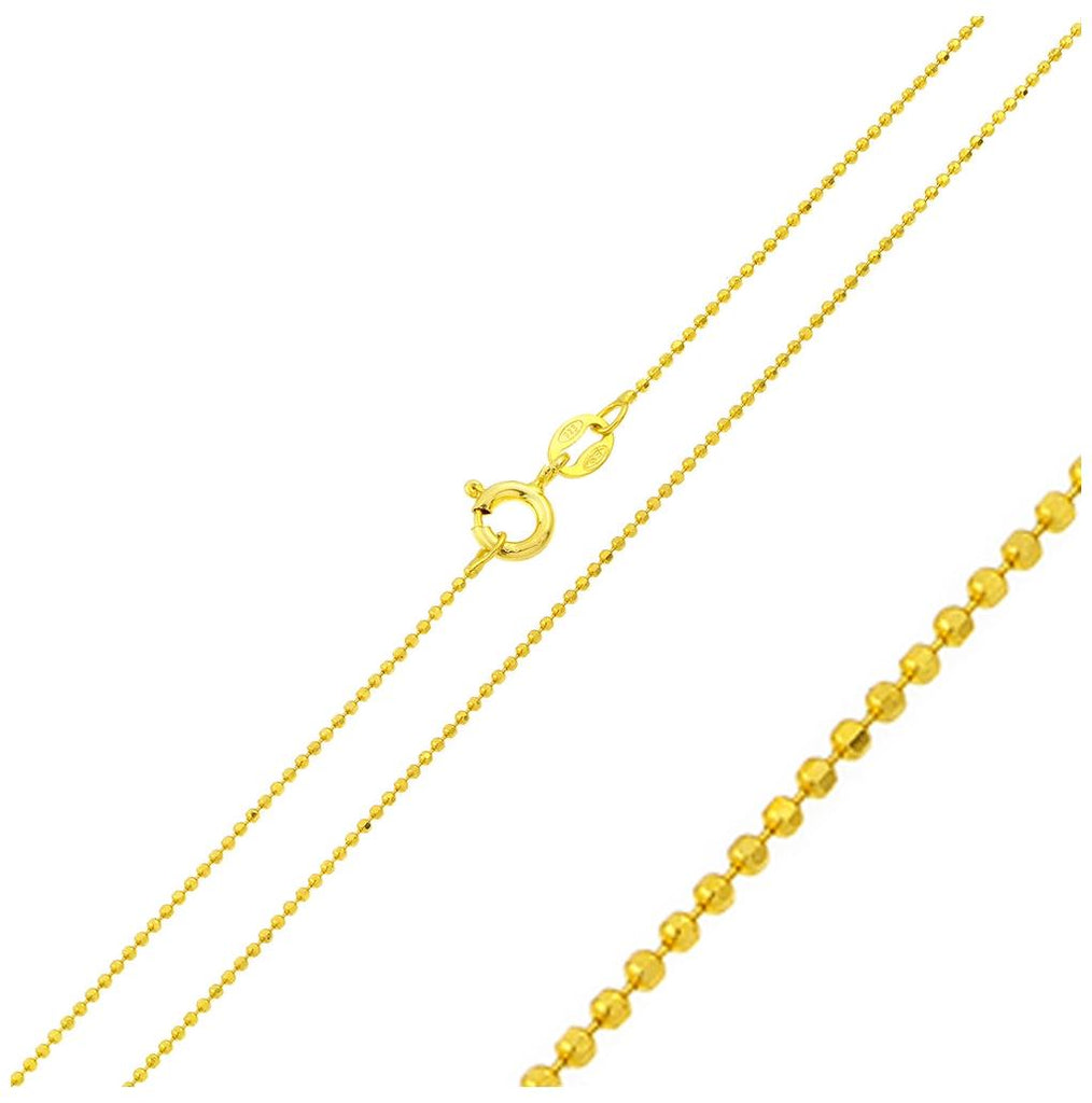 .925 Sterling Silver Gold Plated Diamond Cut Bead Chain, <b>size: 16</b>