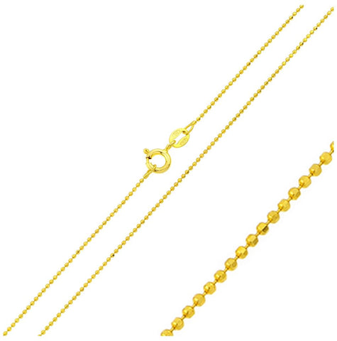 .925 Sterling Silver Gold Plated Diamond Cut Bead Chain, <b>size: 16</b>