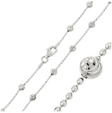 .925 Sterling Silver Rhodium Plated Alternating Wave Design Diamond Cut Bead Chains 3.8mm, <b>size: 16</b>