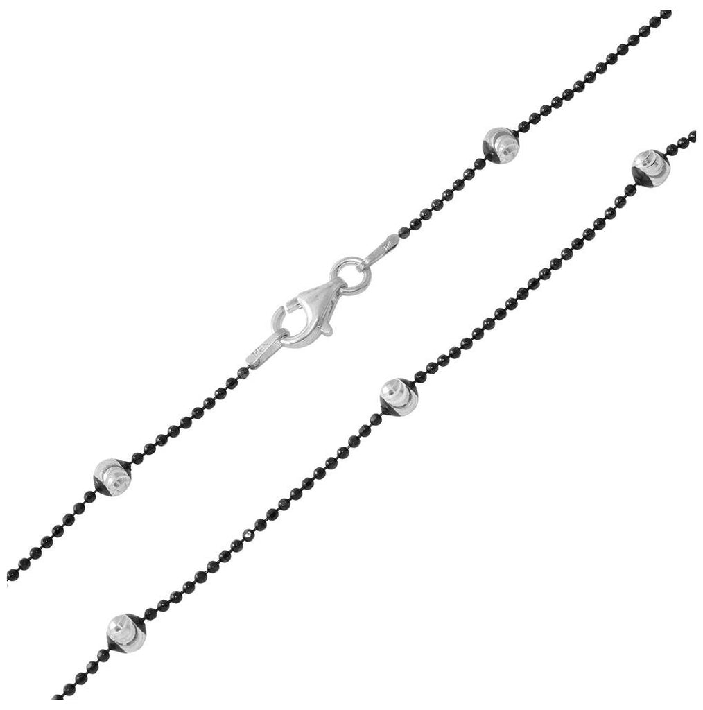 .925 Sterling Silver Black Rhodium Plated Alternating Wave Design B/w Dc Bead Chains, <b>size: 16</b>