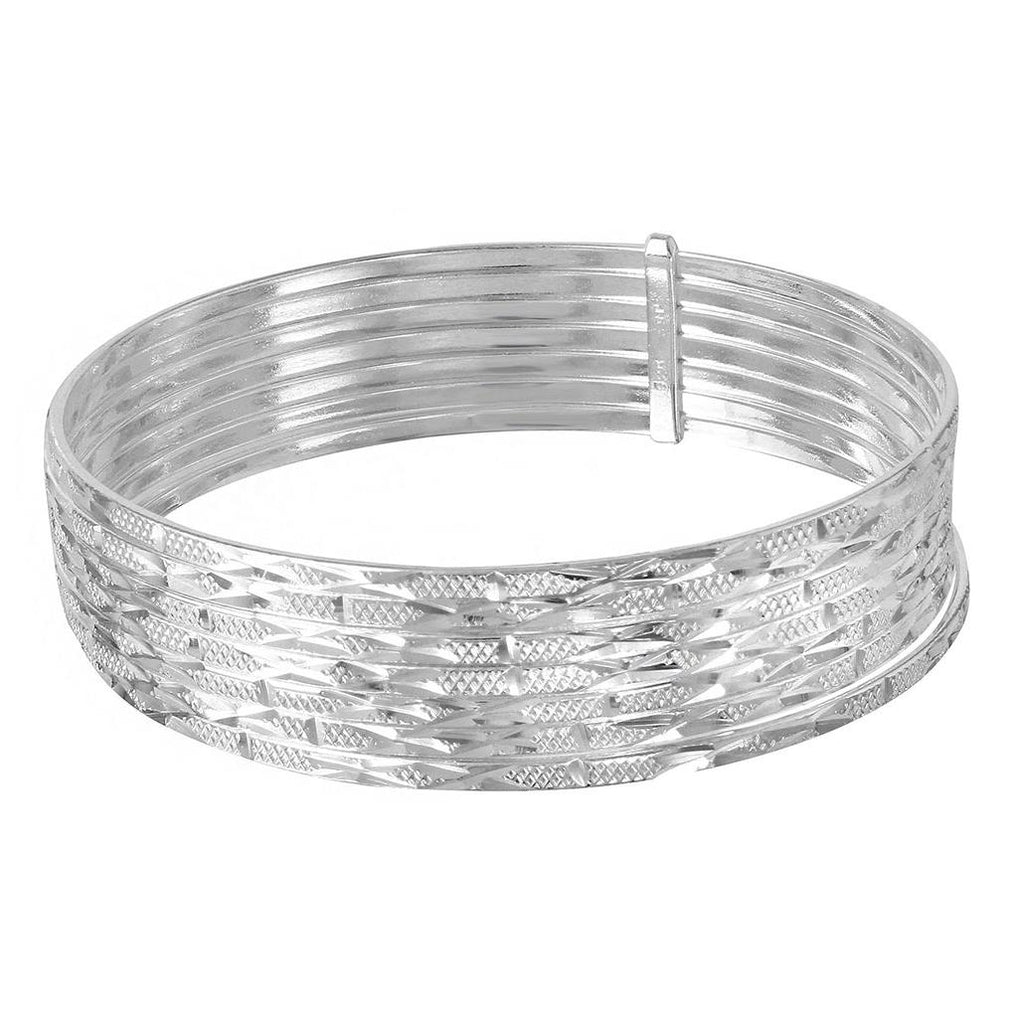 .925 Sterling Silver High Polished Diamond Cut Semanario Bangle Bracelet