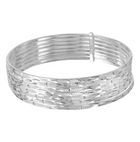 .925 Sterling Silver High Polished Diamond Cut Semanario Bangle Bracelet