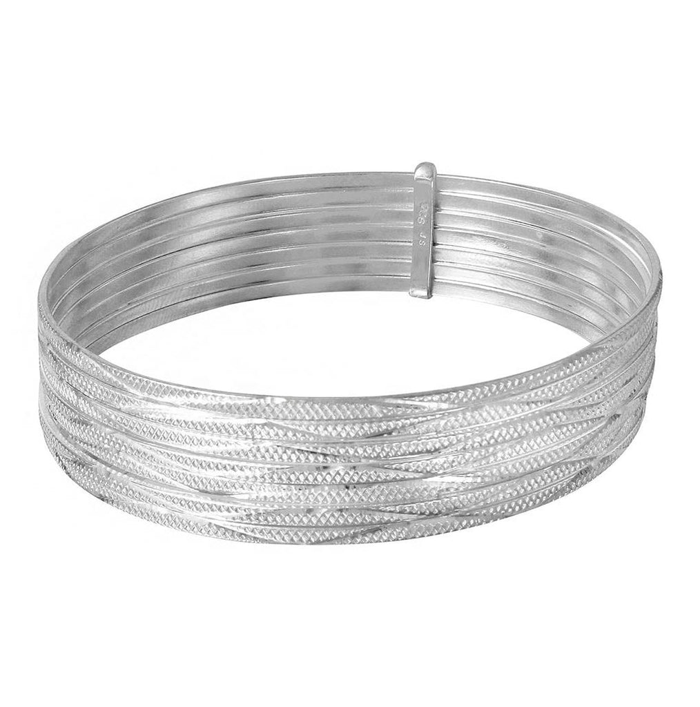 .925 Sterling Silver High Polished Diamond Cut Semanario Bangle Bracelet