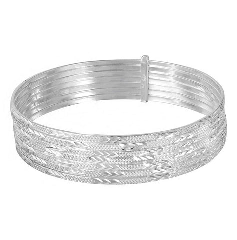 .925 Sterling Silver High Polished Diamond Cut Semanario Bangle Bracelet