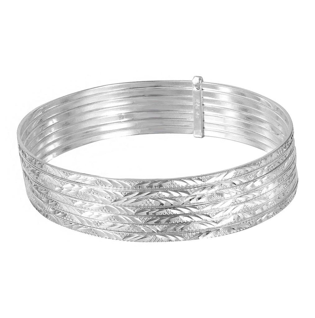 .925 Sterling Silver High Polished Diamond Cut Semanario Bangle Bracelet