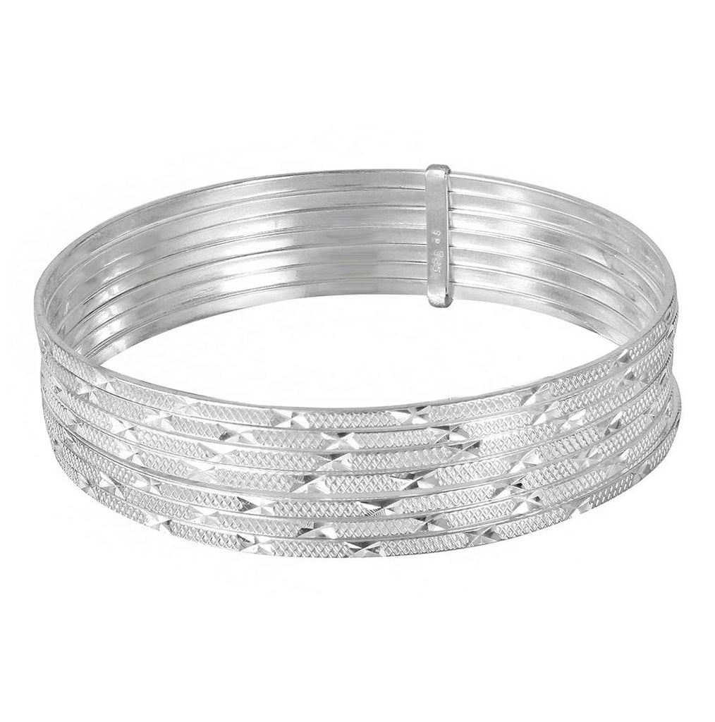 .925 Sterling Silver High Polished Diamond Cut Semanario Bangle Bracelet