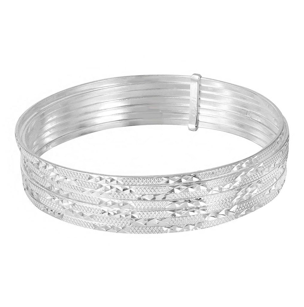 .925 Sterling Silver High Polished Diamond Cut Semanario Bangle Bracelet