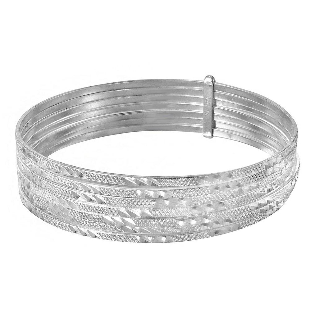 .925 Sterling Silver High Polished Diamond Cut Semanario Bangle Bracelet