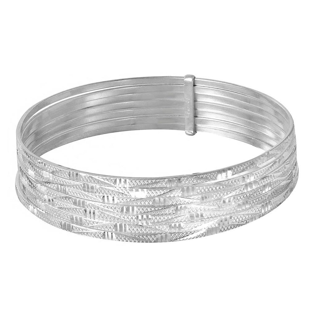 .925 Sterling Silver High Polished Diamond Cut Semanario Bangle Bracelet