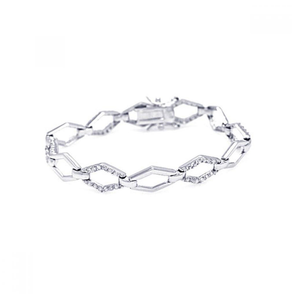 .925 Sterling Silver Rhodium Plated Open Sharp Marqui Cz Outline Bracelet