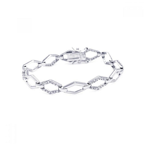 .925 Sterling Silver Rhodium Plated Open Sharp Marqui Cz Outline Bracelet