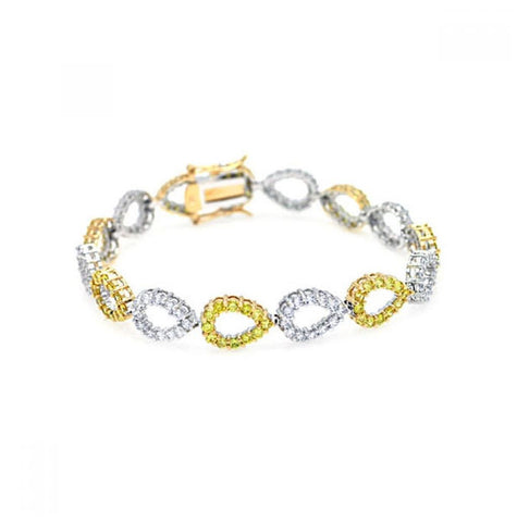 .925 Sterling Silver Rhodium Plated Open Clear & Yellow Teardrop Cz Bracelet