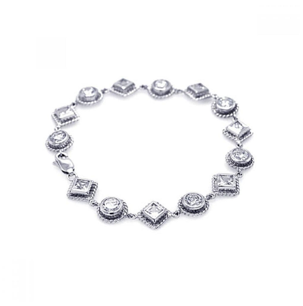 .925 Sterling Silver Rhodium Plated Multiple Multishape Clear Cz Bracelet